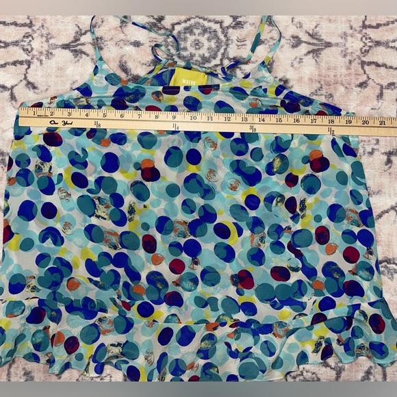 Anthropologie Maeve Zabella Silk Tank Size 10 Aqua Motif Dotted Ruffled - Picture 8 of 11